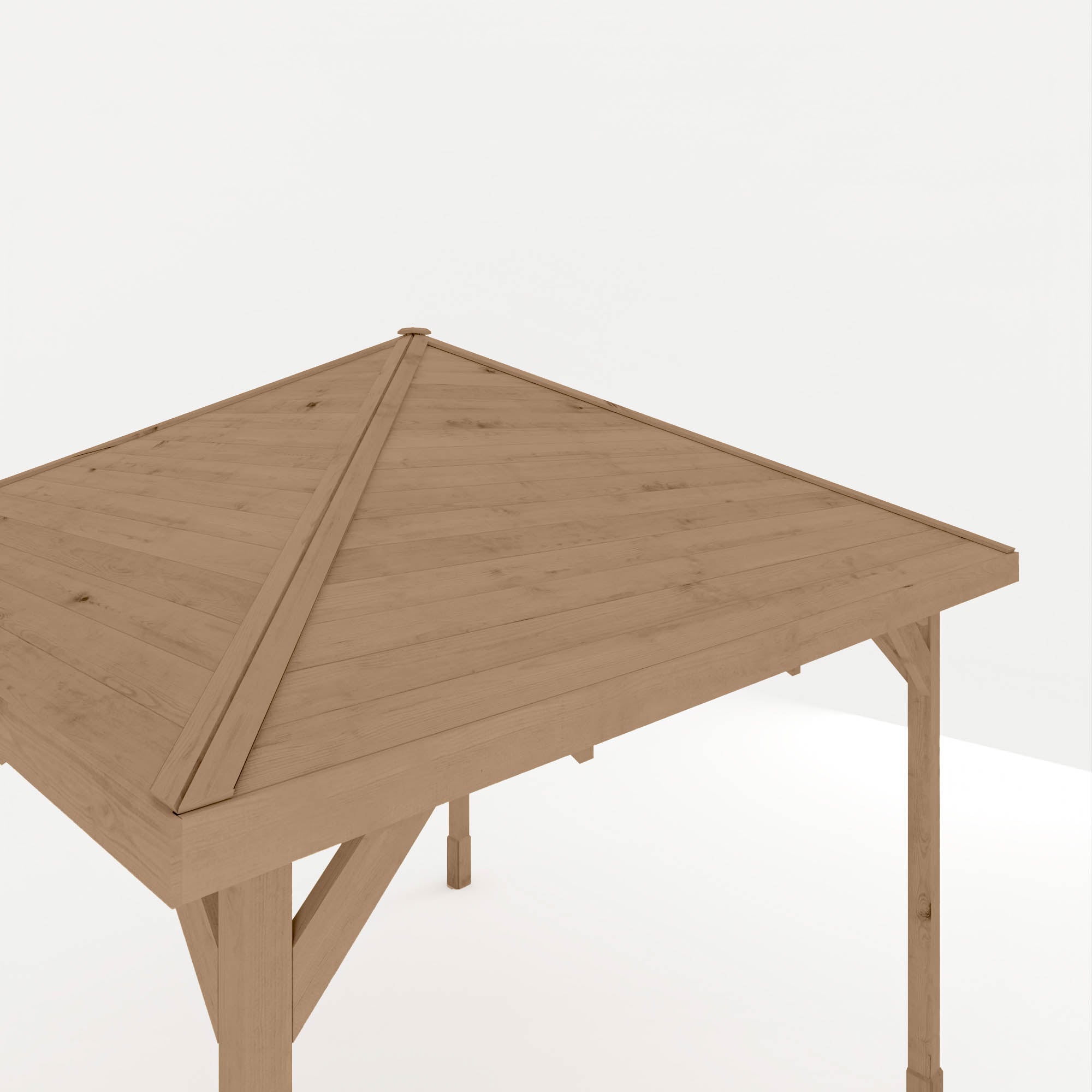 Wooden gazebo with a roof on a white background