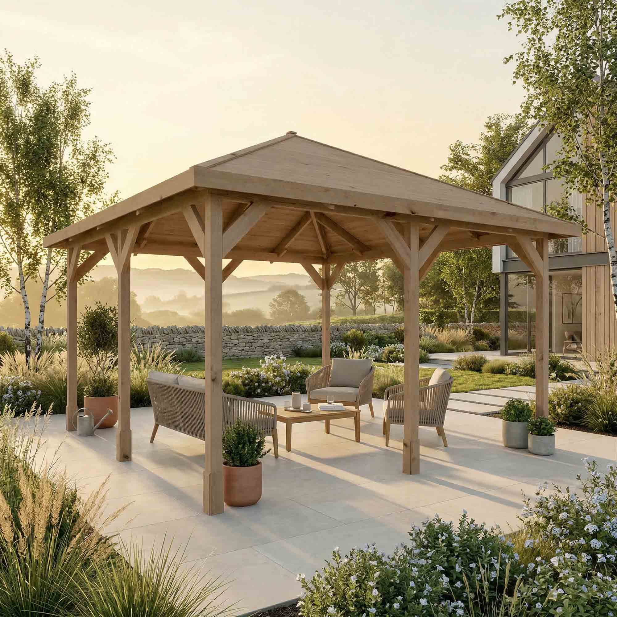 4m x 4m Pressure Treated Gazebo with Tongue & Groove Roof