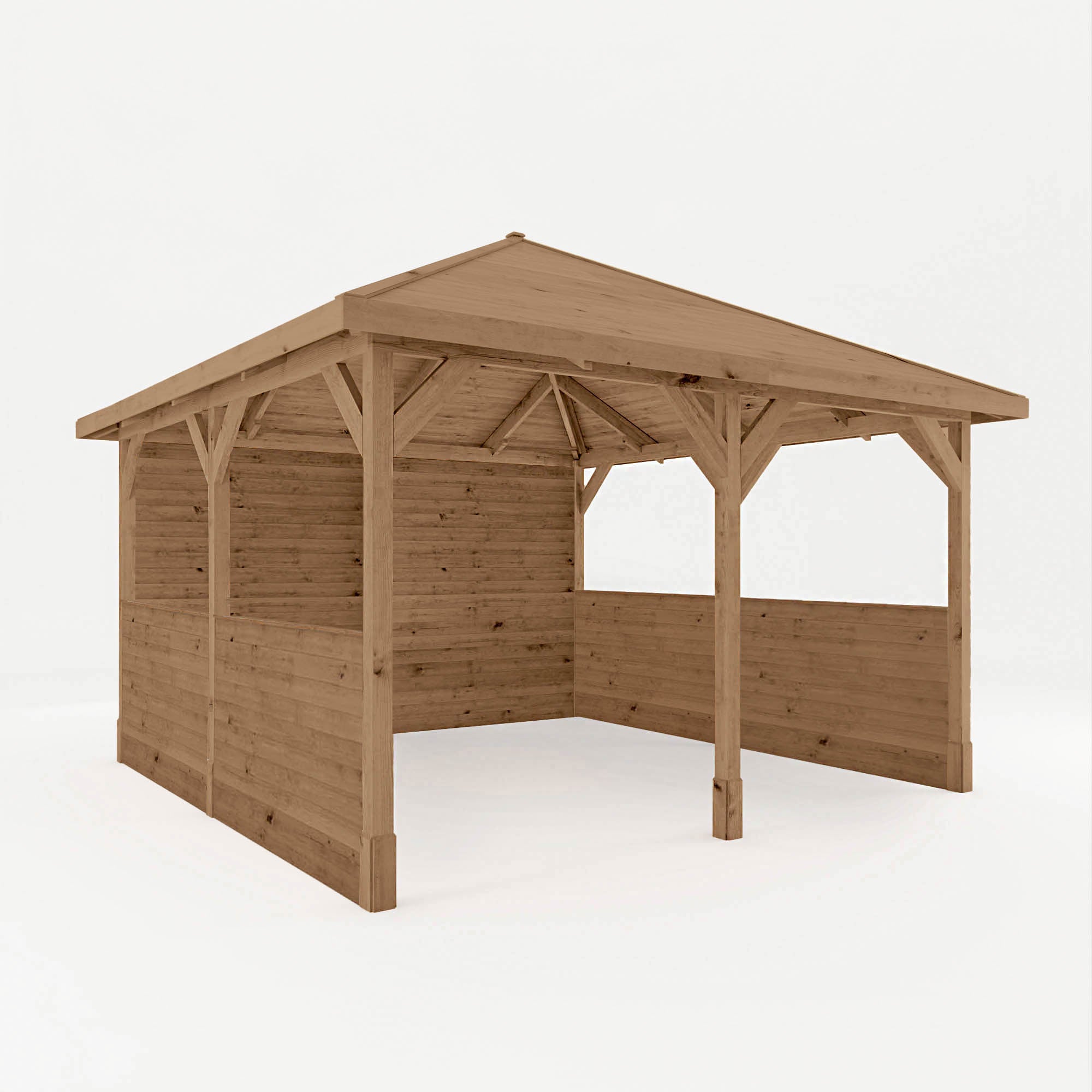 Wooden gazebo on a white background