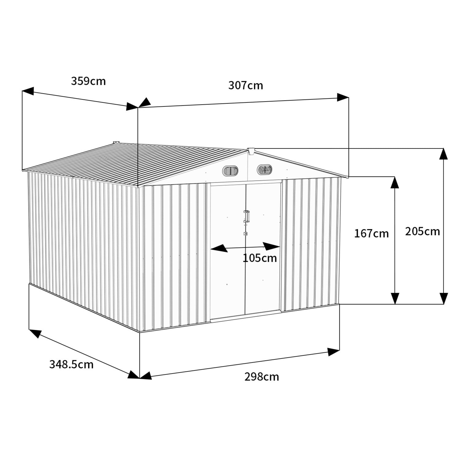 Waltons 10 x 12 Apex Metal Garden Shed