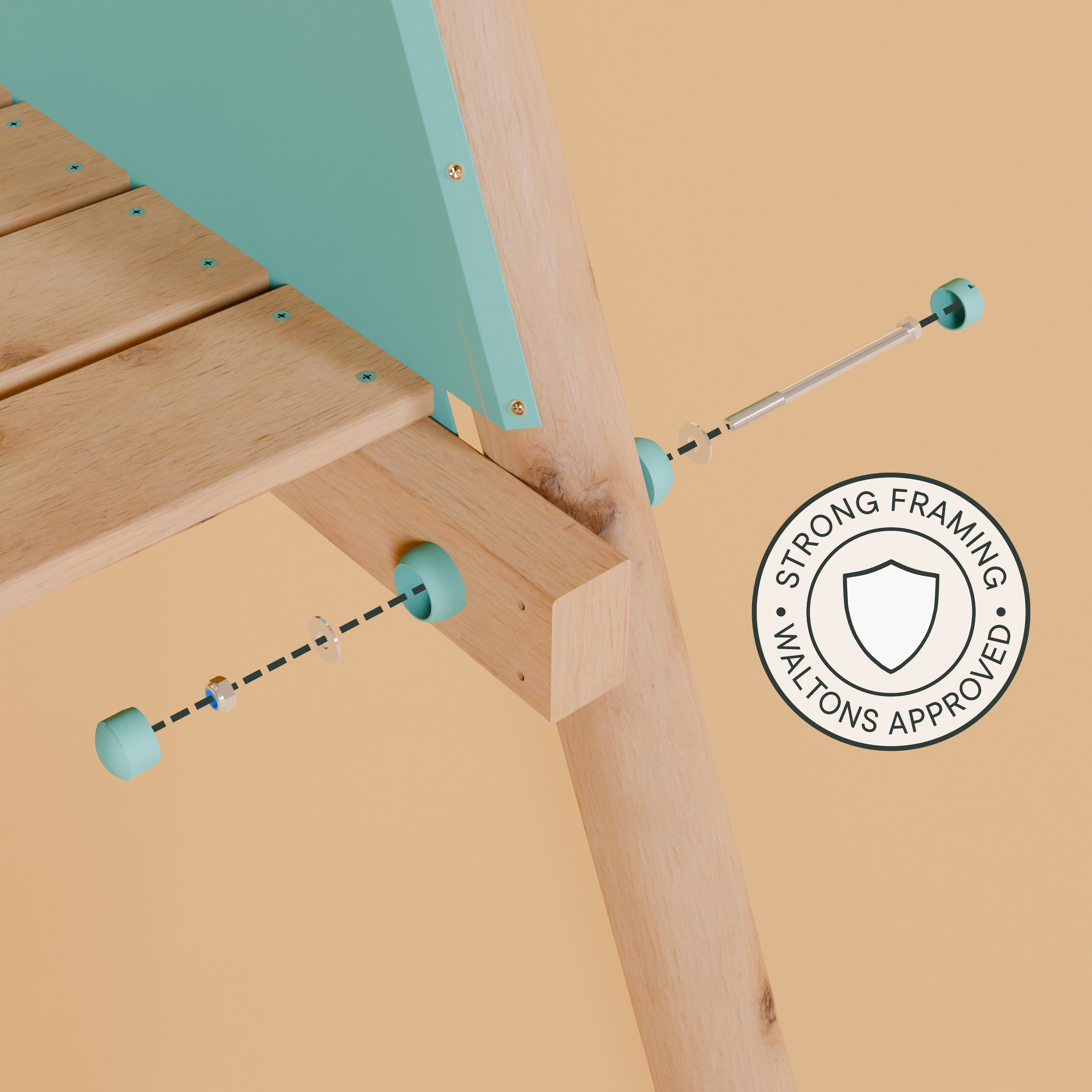 Green risers and a 'Strong Framing' certification logo on a beige background.