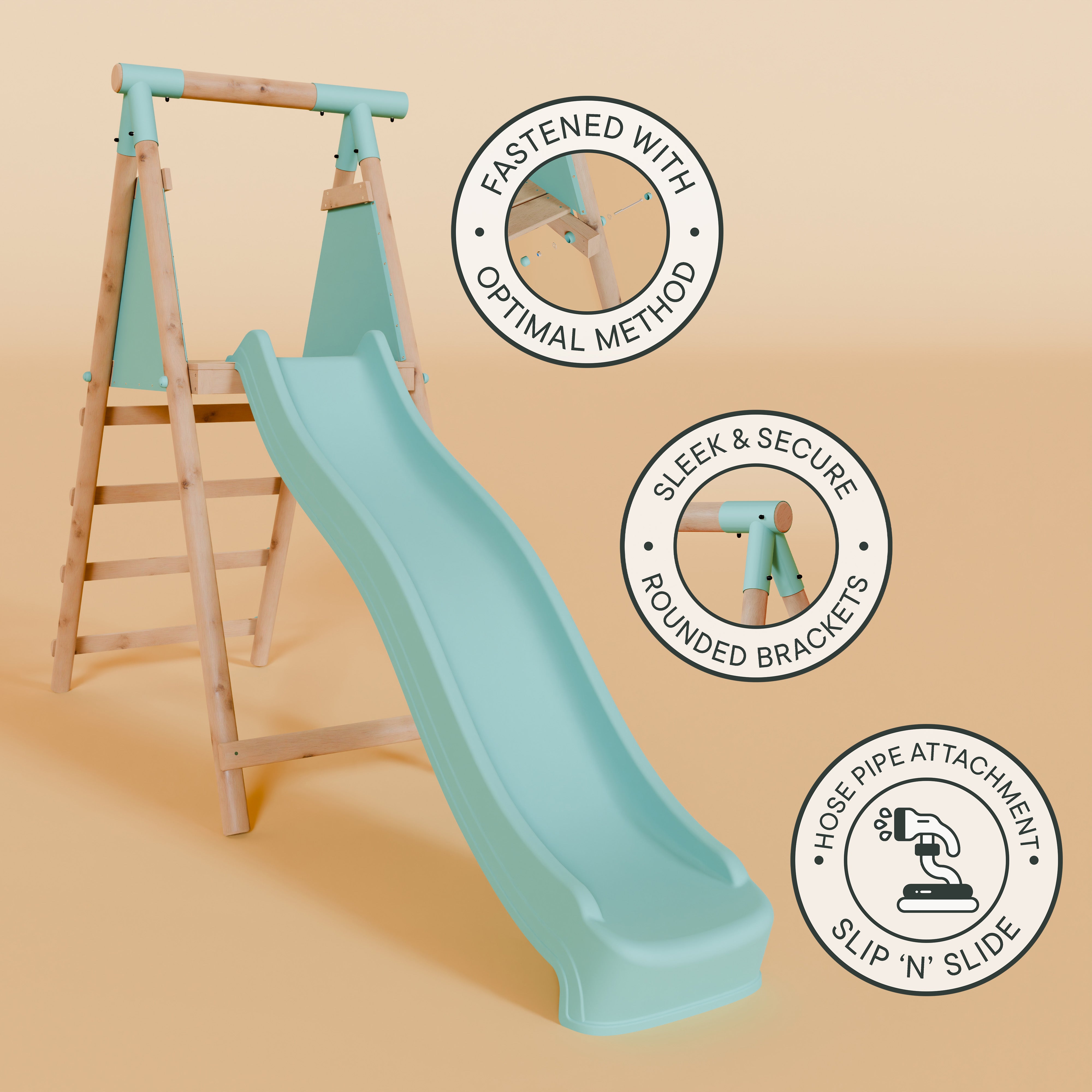Children's slide with wooden ladder on a beige background