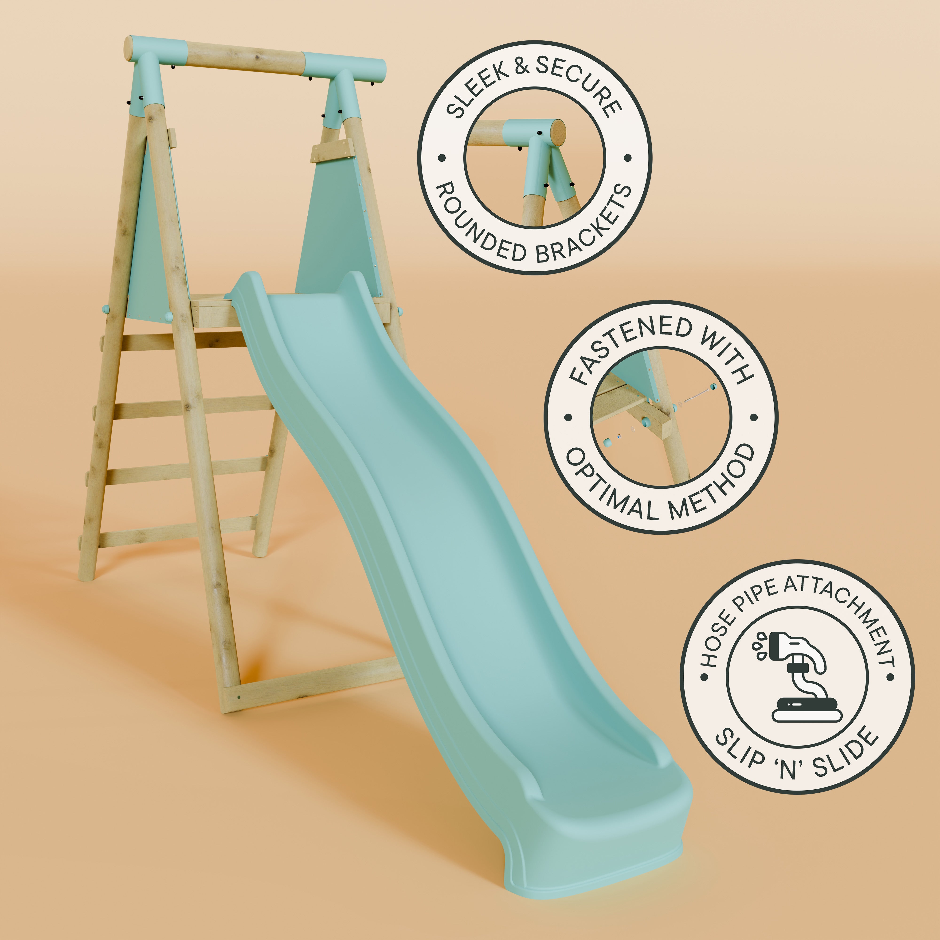 Double Wooden Swing Set with Baby Swing, Climbing Wall and Slide - Stagwood
