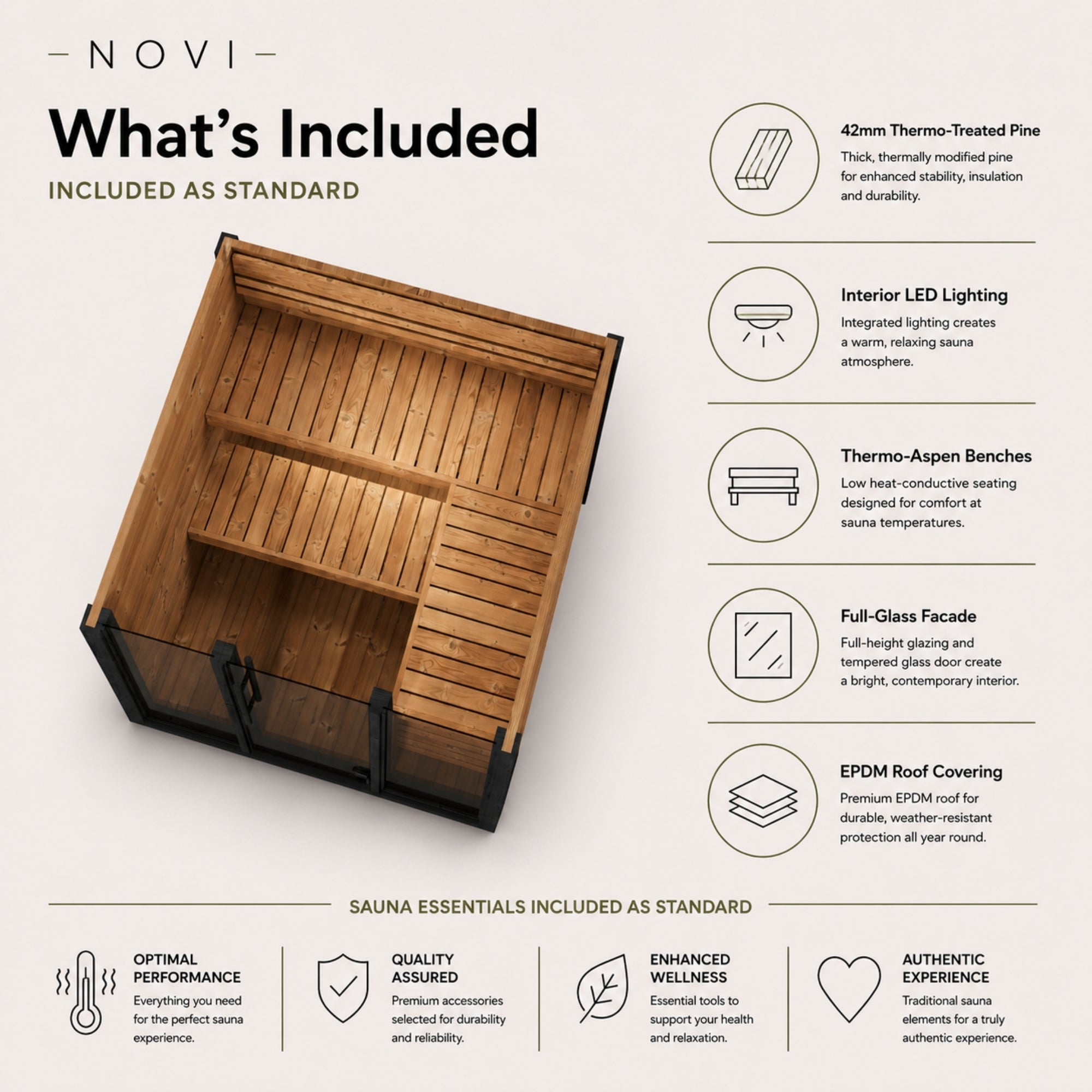 Novi Rose Premium Cube Outdoor Sauna - 5 Person