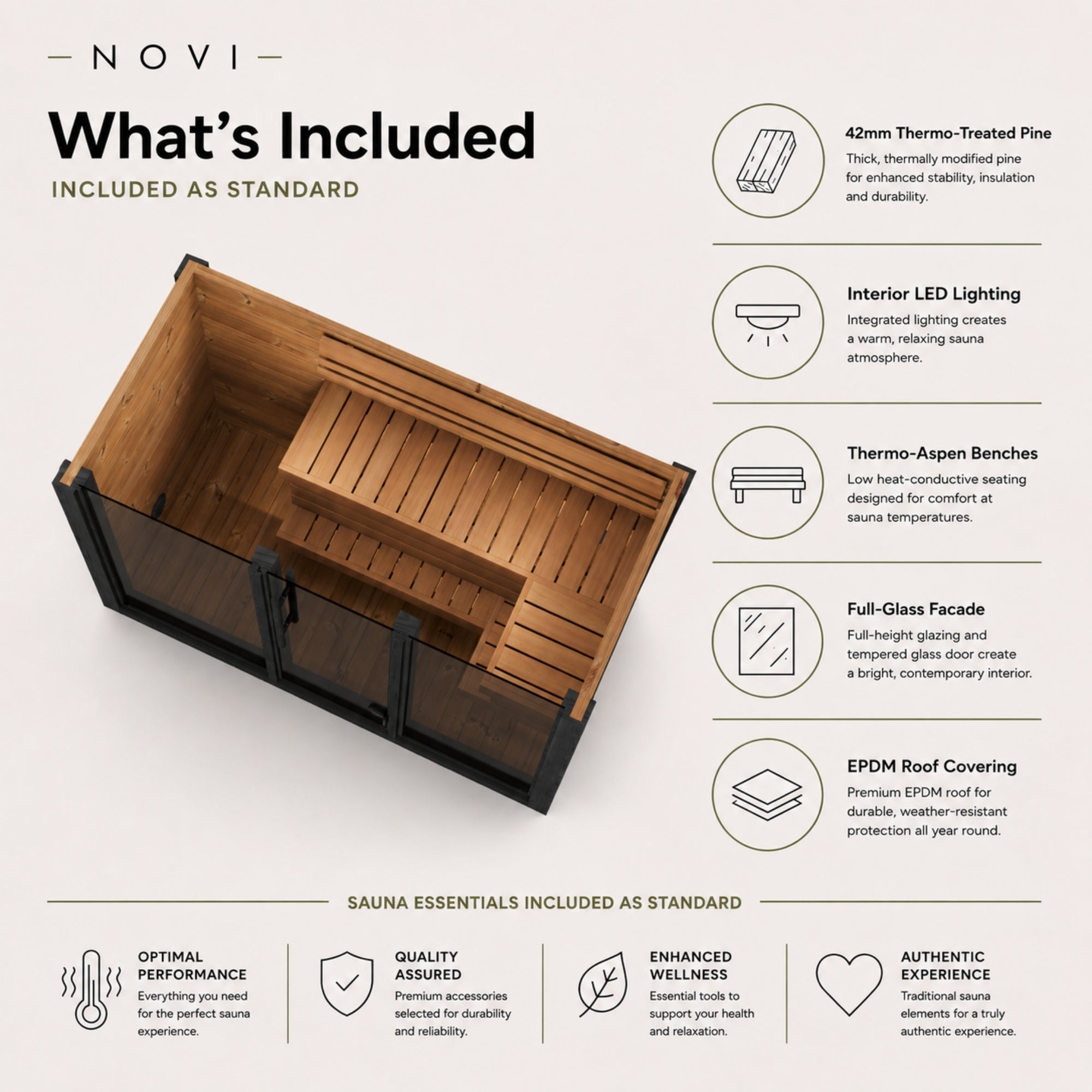 Novi Rose Premium Cube Outdoor Sauna - 4 Person