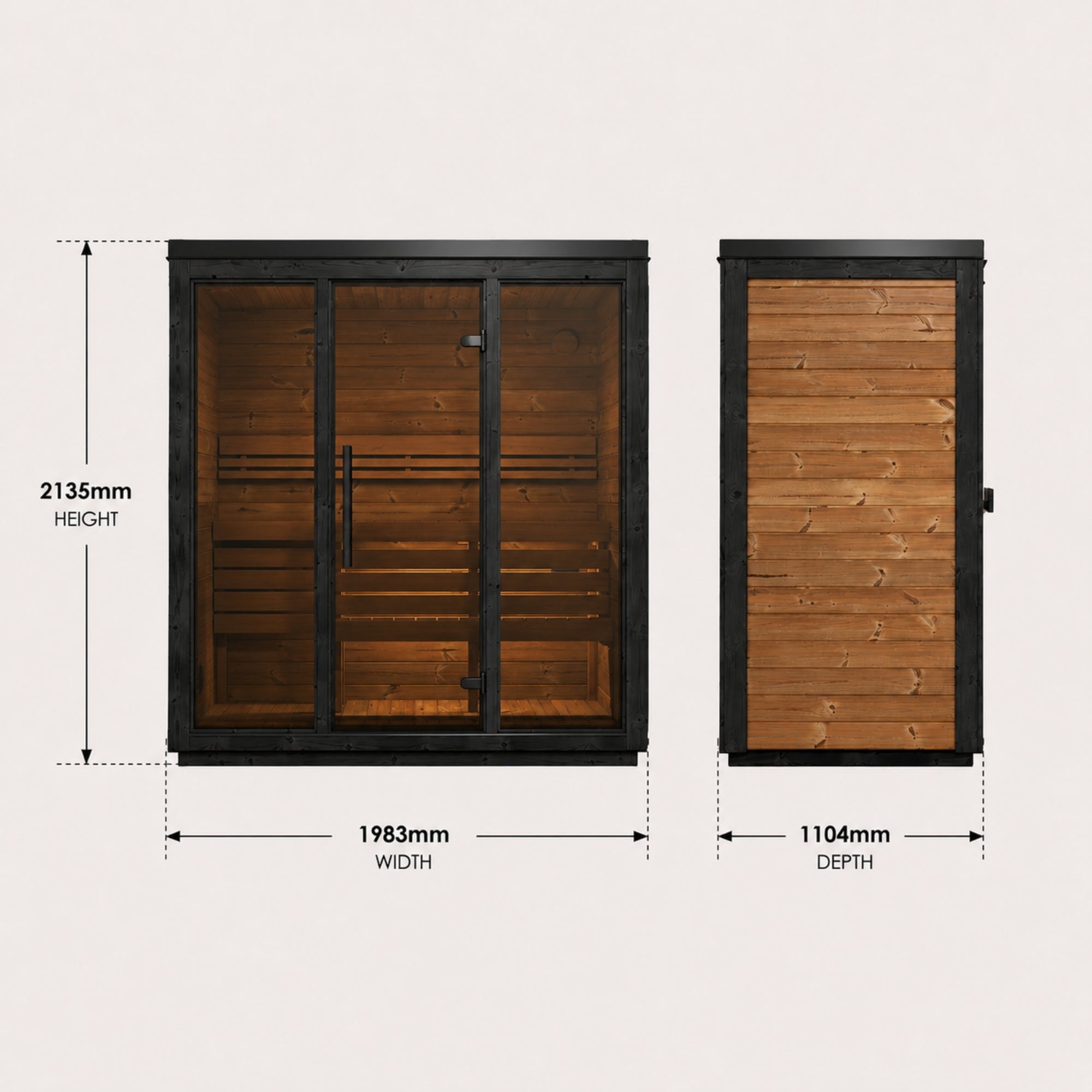 Novi Rose Premium Cube Outdoor Sauna - 3 Person