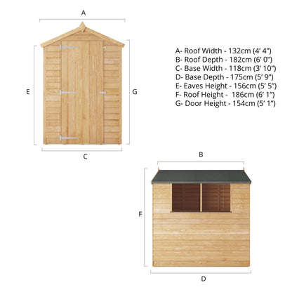 6 x 4 Overlap Single Door Apex Wooden Shed