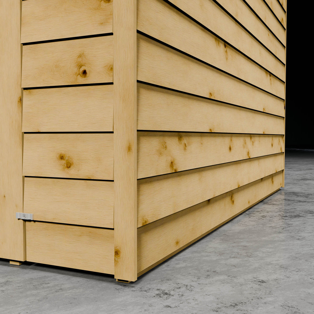 Wooden overlap shed cladding against a dark background