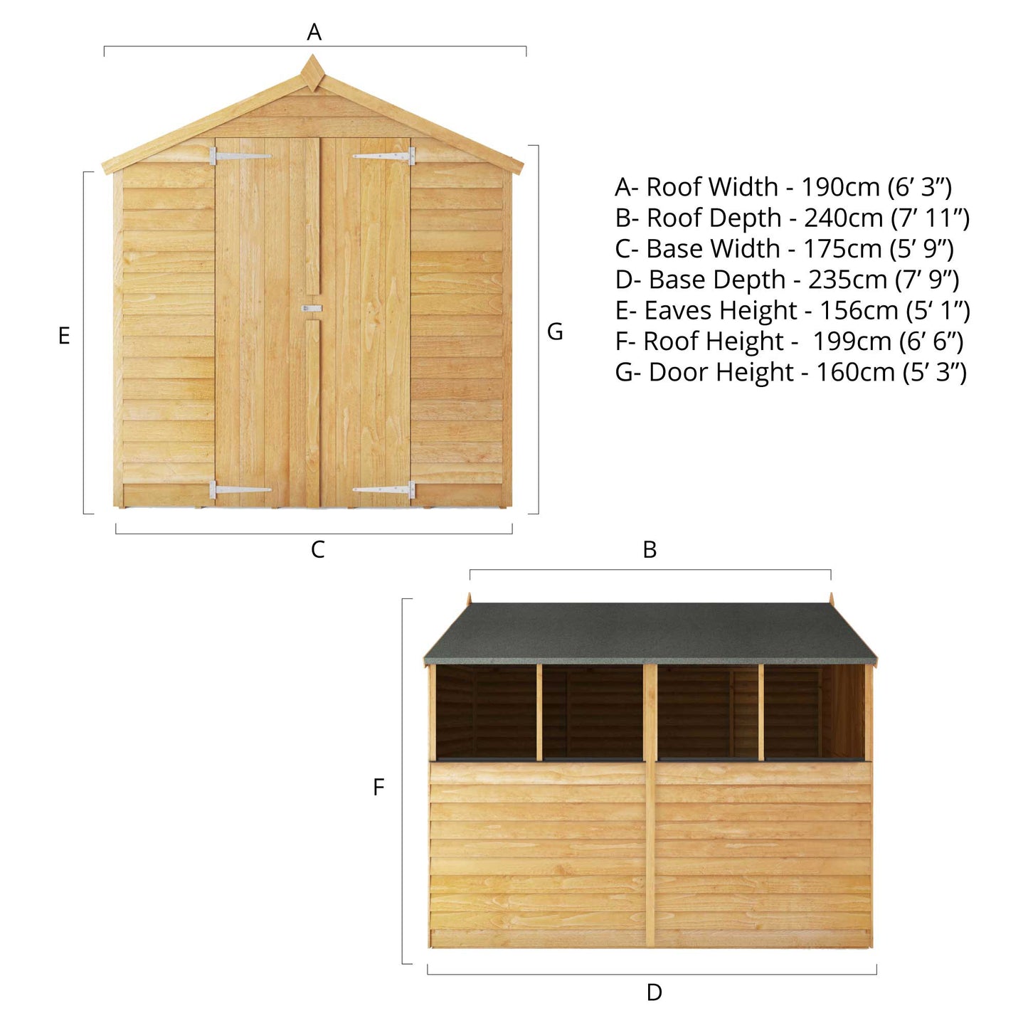 8 x 6 Overlap Double Door Apex Wooden Shed