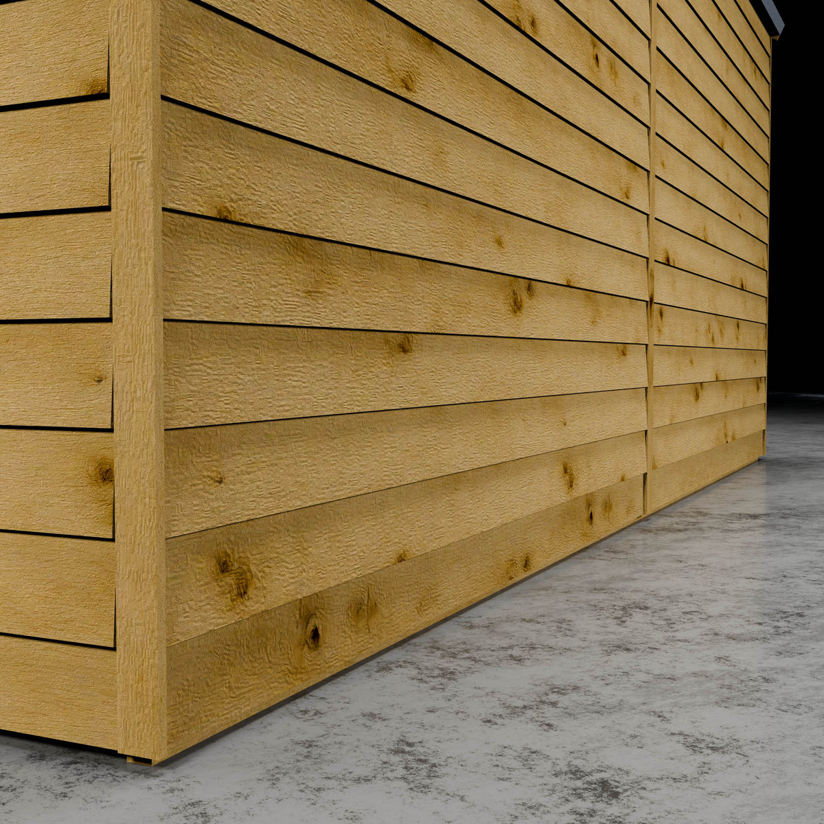 Wooden overlap cladding in a darkened background.