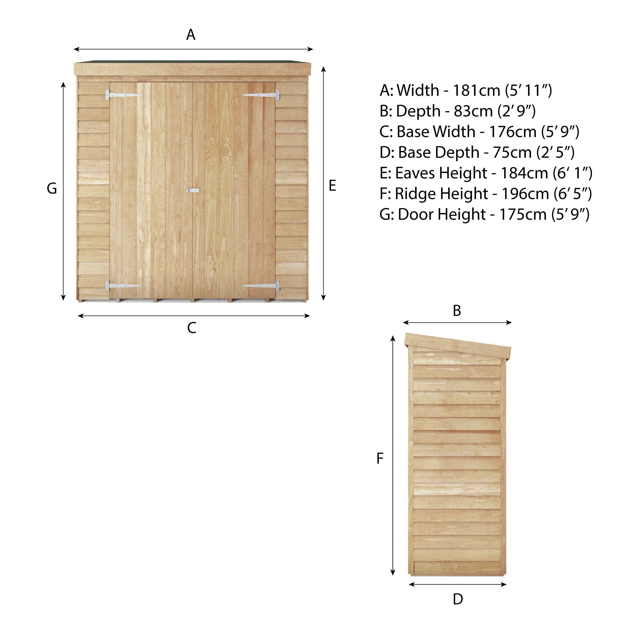6 x 2'6 Value Overlap Double Door Pent Storage Shed