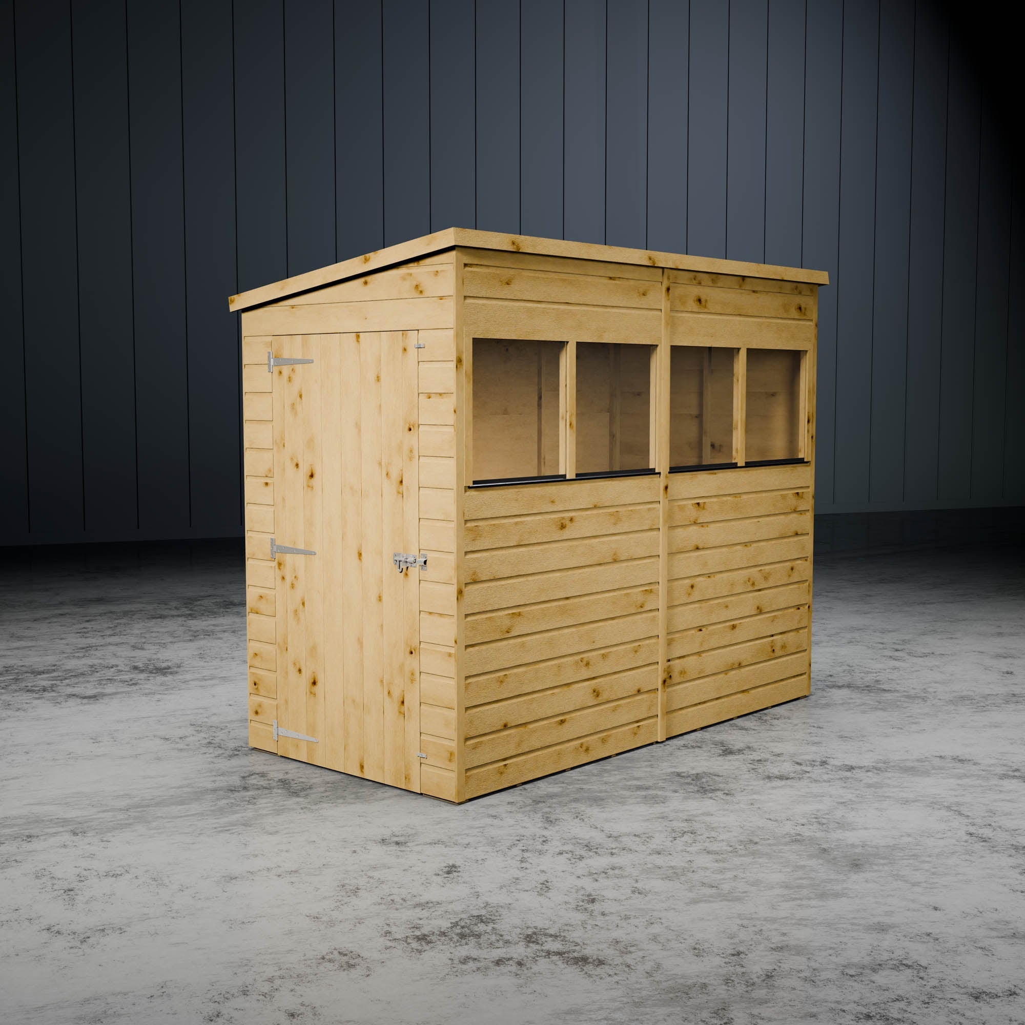 Wooden pent windowed shed