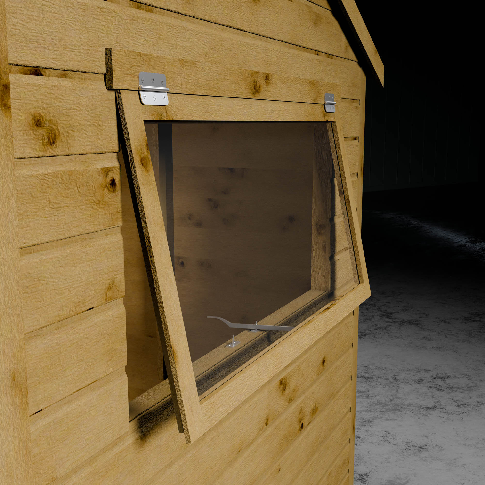 Opening styrene window in a shiplap cladding building