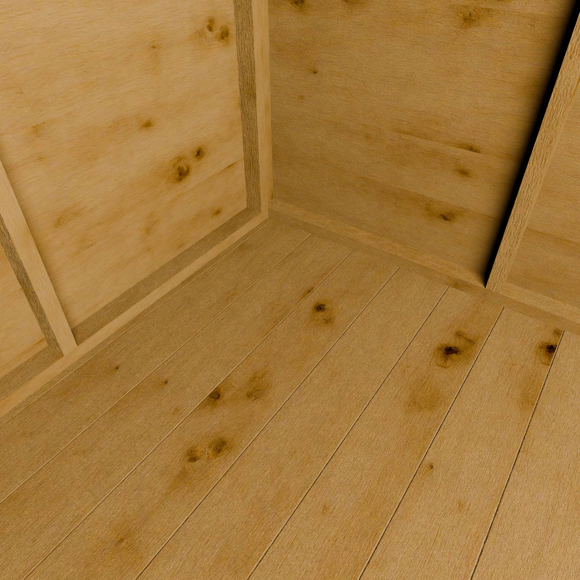 Close-up of a wooden shed corner with visible grain and texture