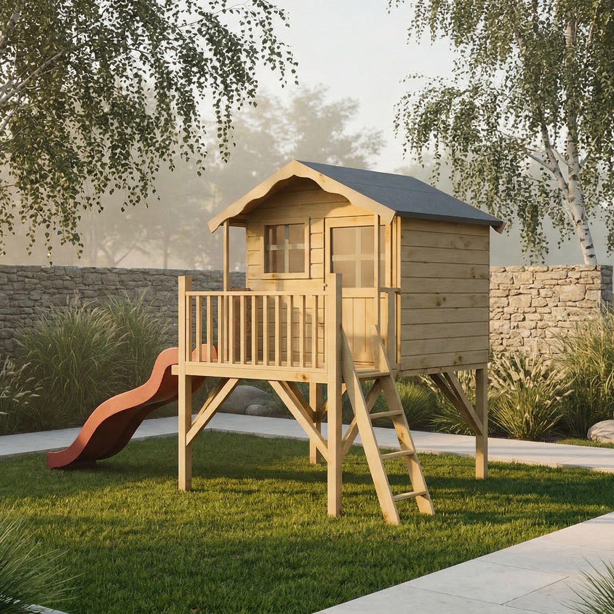 Poppy Tower Wooden Playhouse with Slide