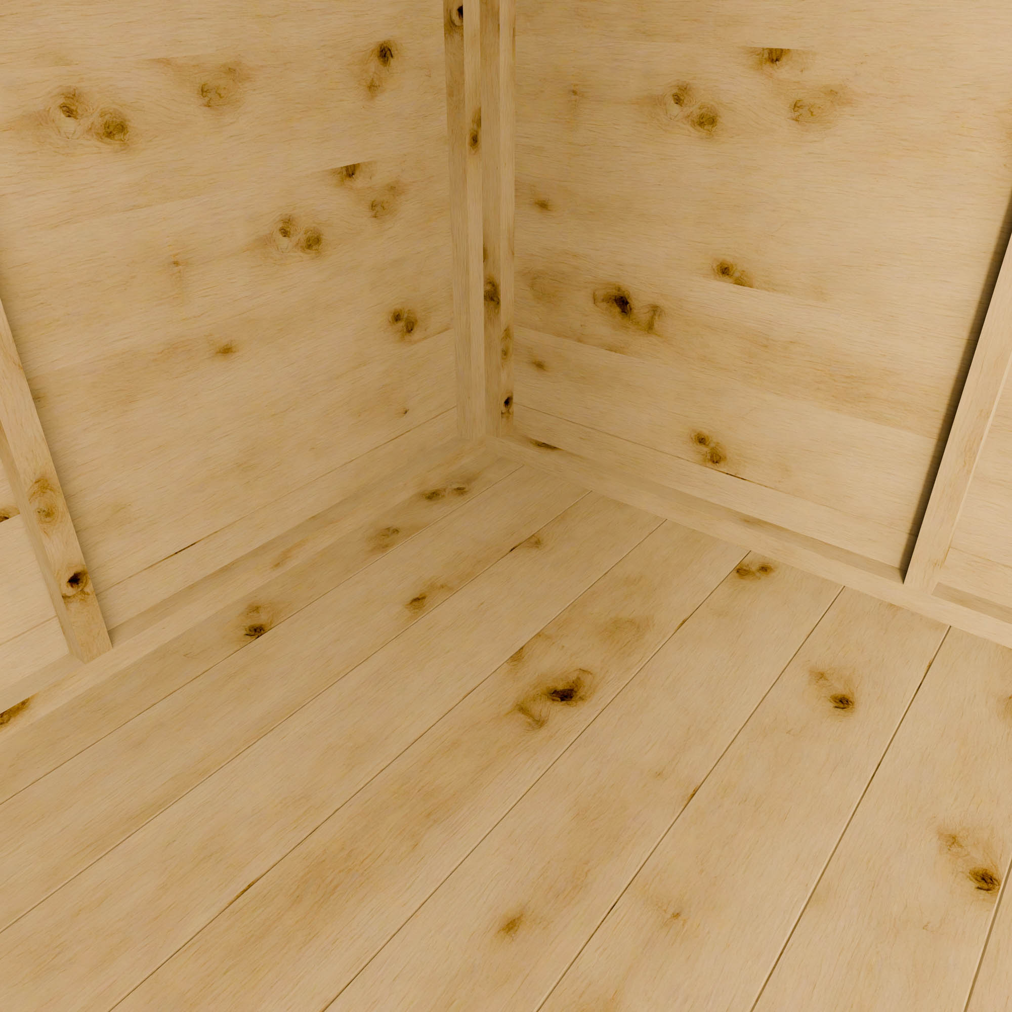 Close-up of a summer house wooden floor with visible grain and knots