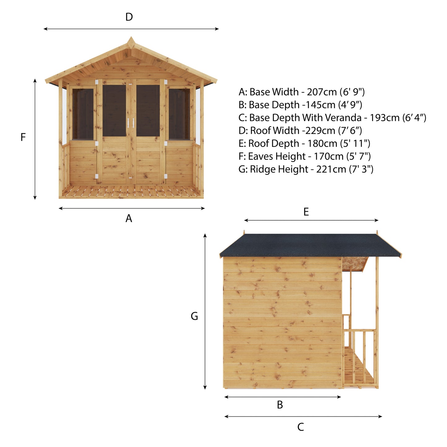 7 x 7 Bournemouth Wooden Summerhouse