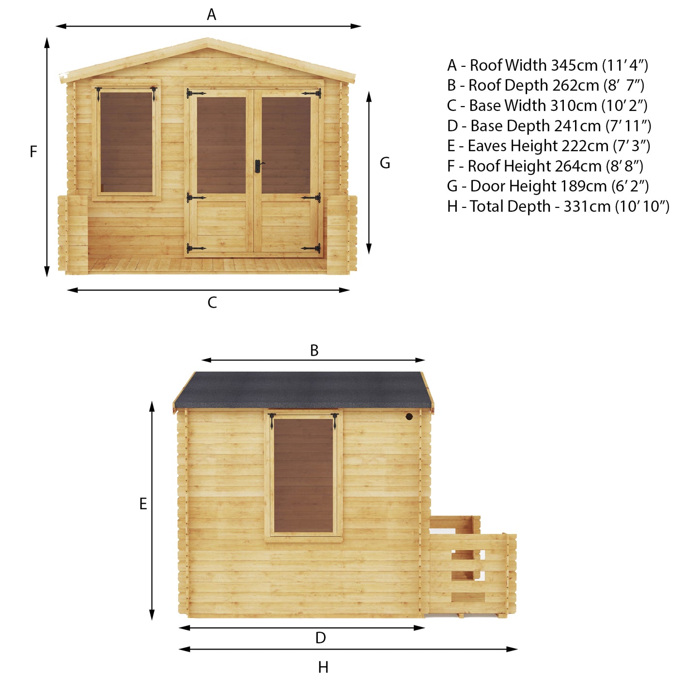 3.3m x 3.4m Log Cabin with Veranda