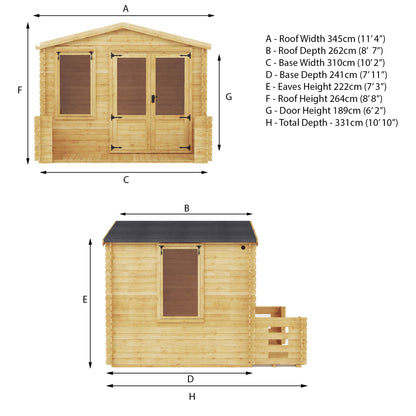 3.3m x 3.4m Log Cabin with Veranda
