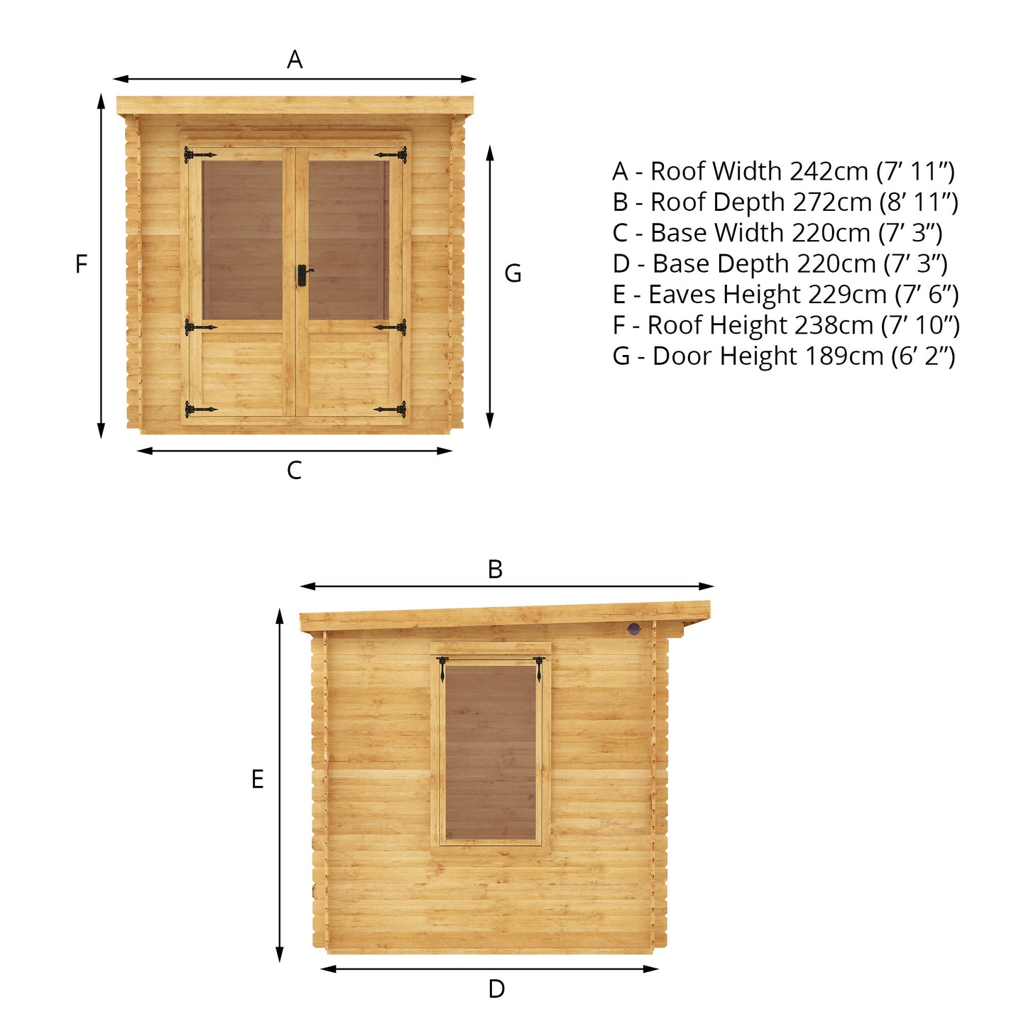 2.4m x 2.4m Pent Log Cabin
