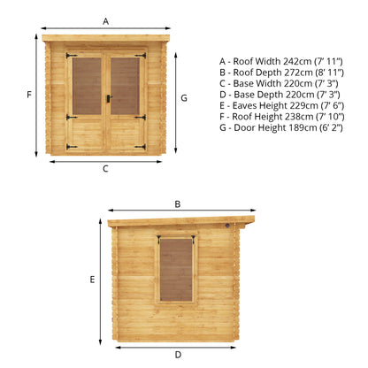 2.4m x 2.4m Pent Log Cabin