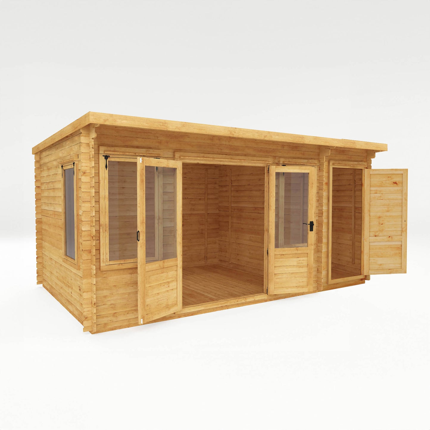 5.1m x 3m Pent Log Cabin with Side Shed