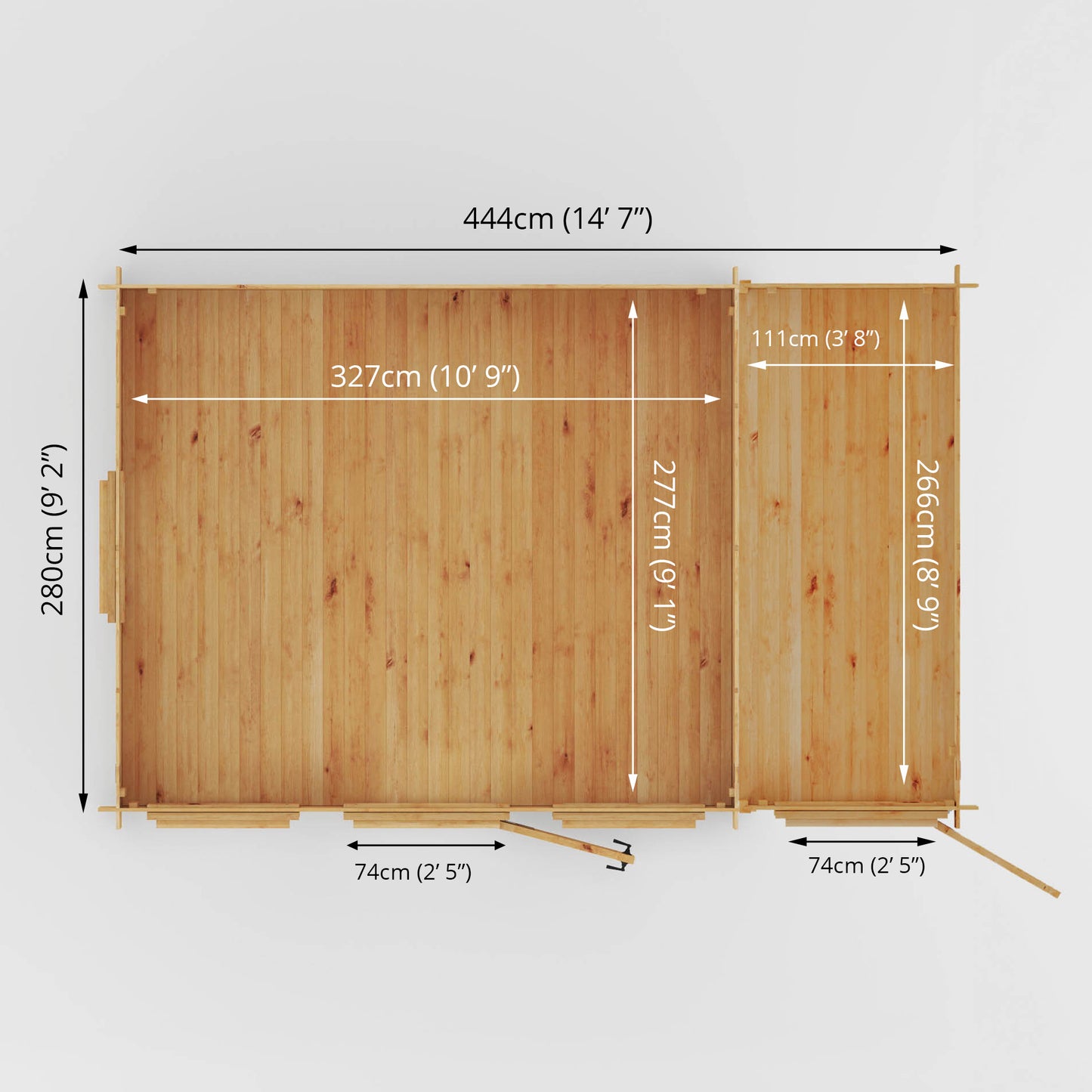 4.6m x 3m Log Cabin with Side Shed