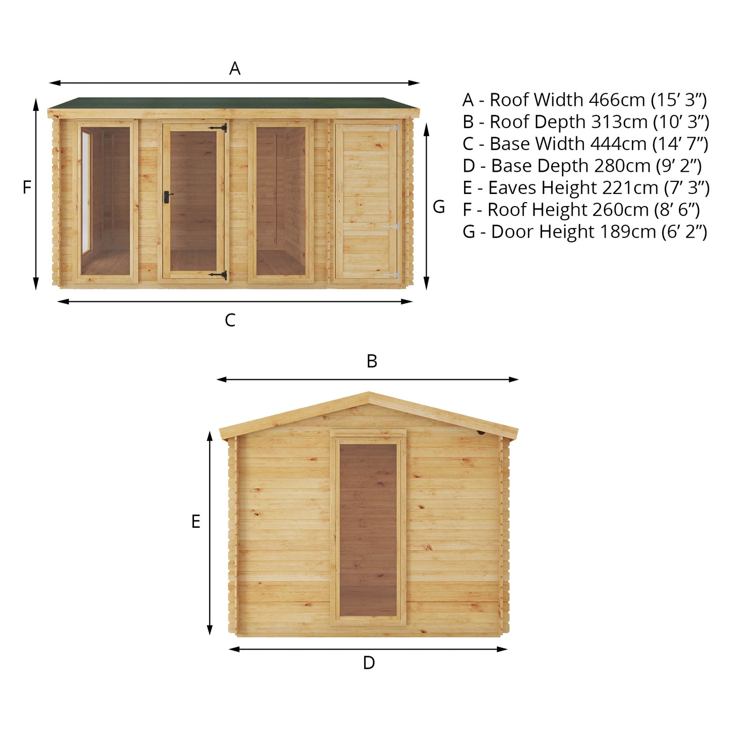 4.6m x 3m Log Cabin with Side Shed