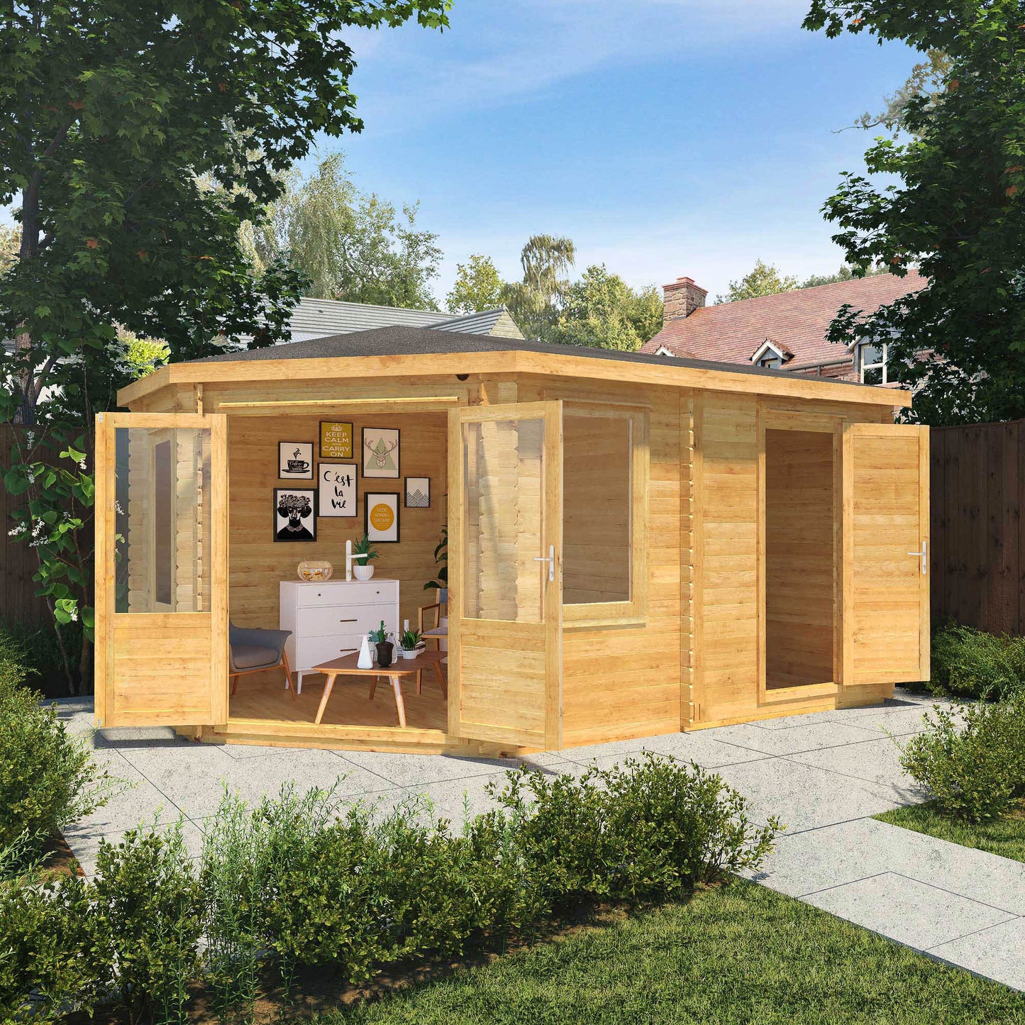 The Goldcrest 5m x 3m Log Cabin with Side Shed