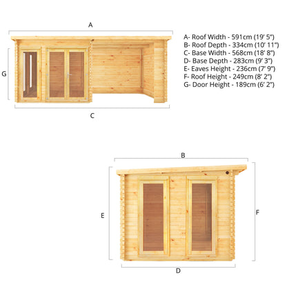 The 6 x 3m Wren Log Cabin with Patio Area