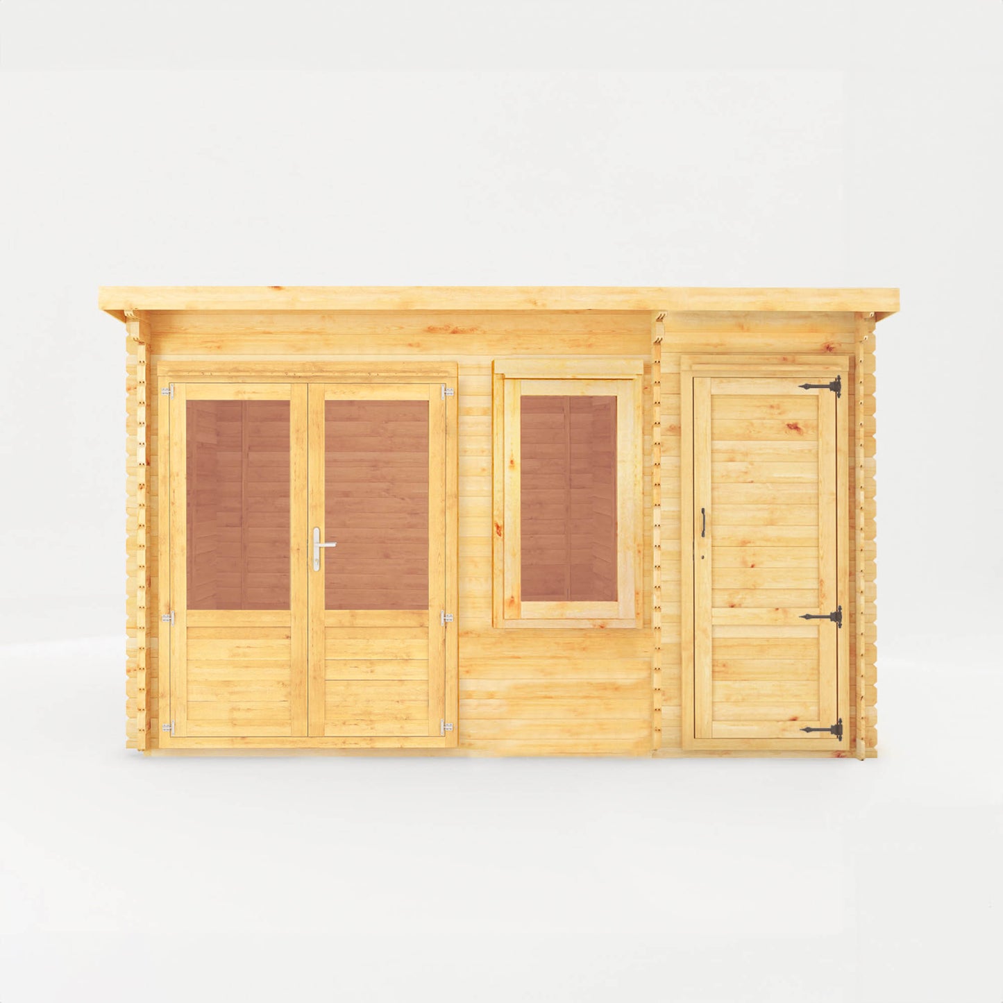 The 4.1m x 3m Cuckoo Pent Log Cabin with Side Shed