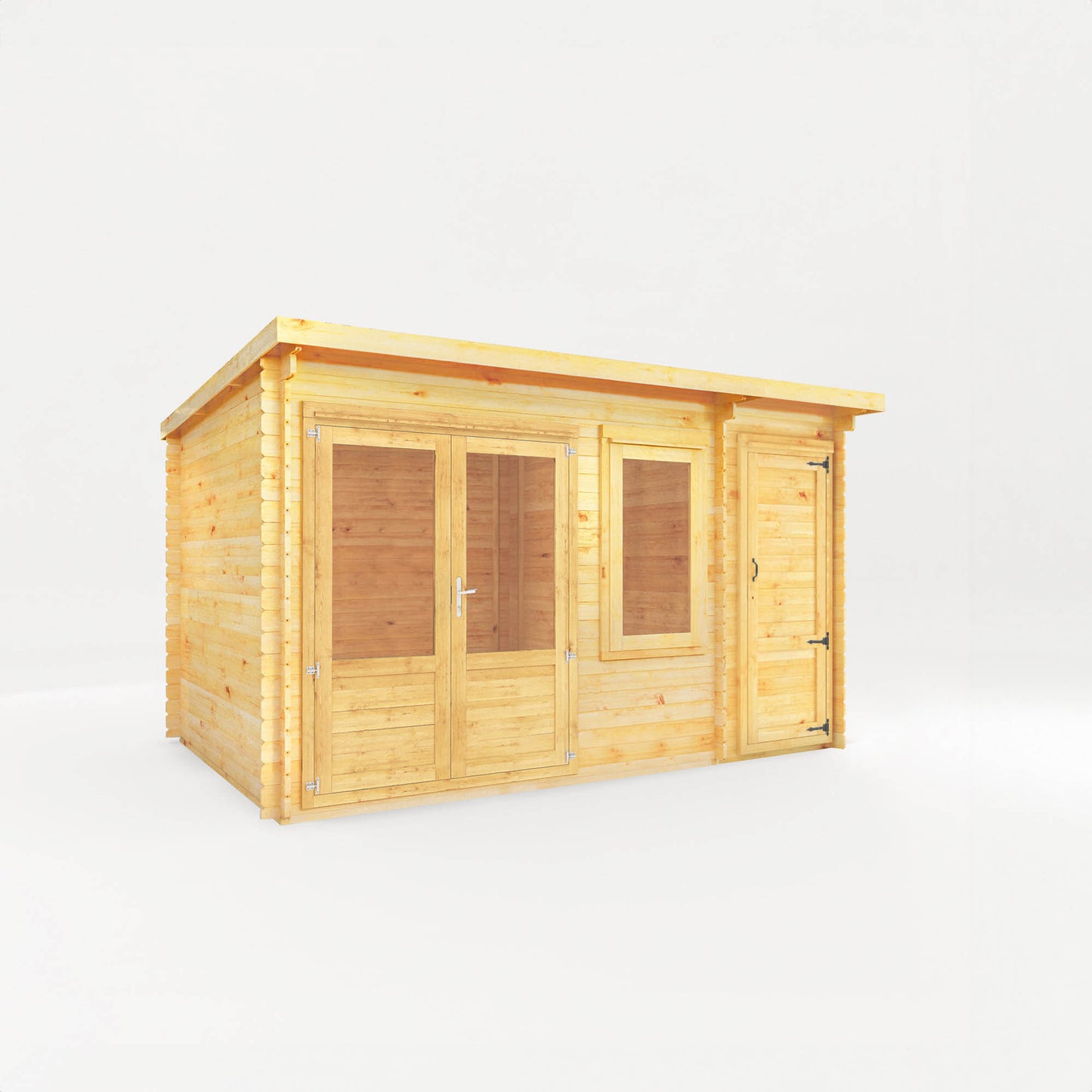 The 4.1m x 3m Cuckoo Pent Log Cabin with Side Shed