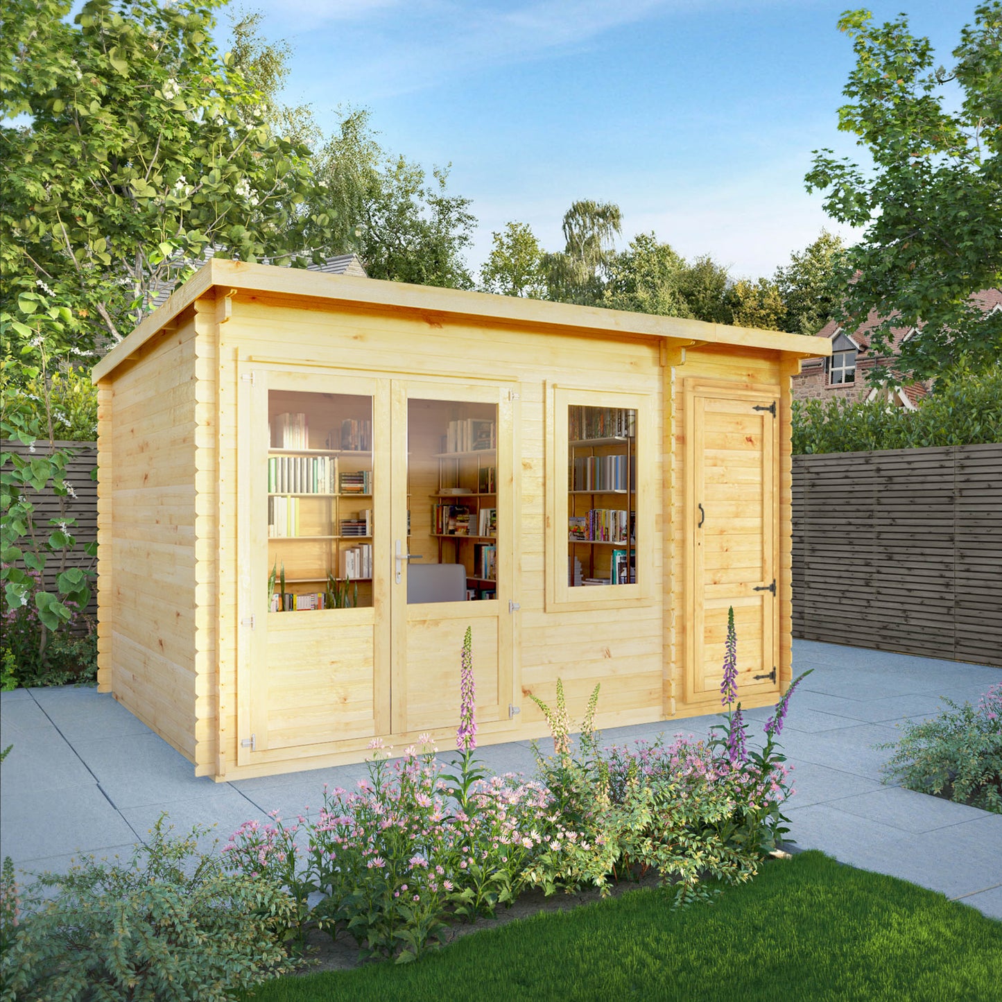 The 4.1m x 3m Cuckoo Pent Log Cabin with Side Shed