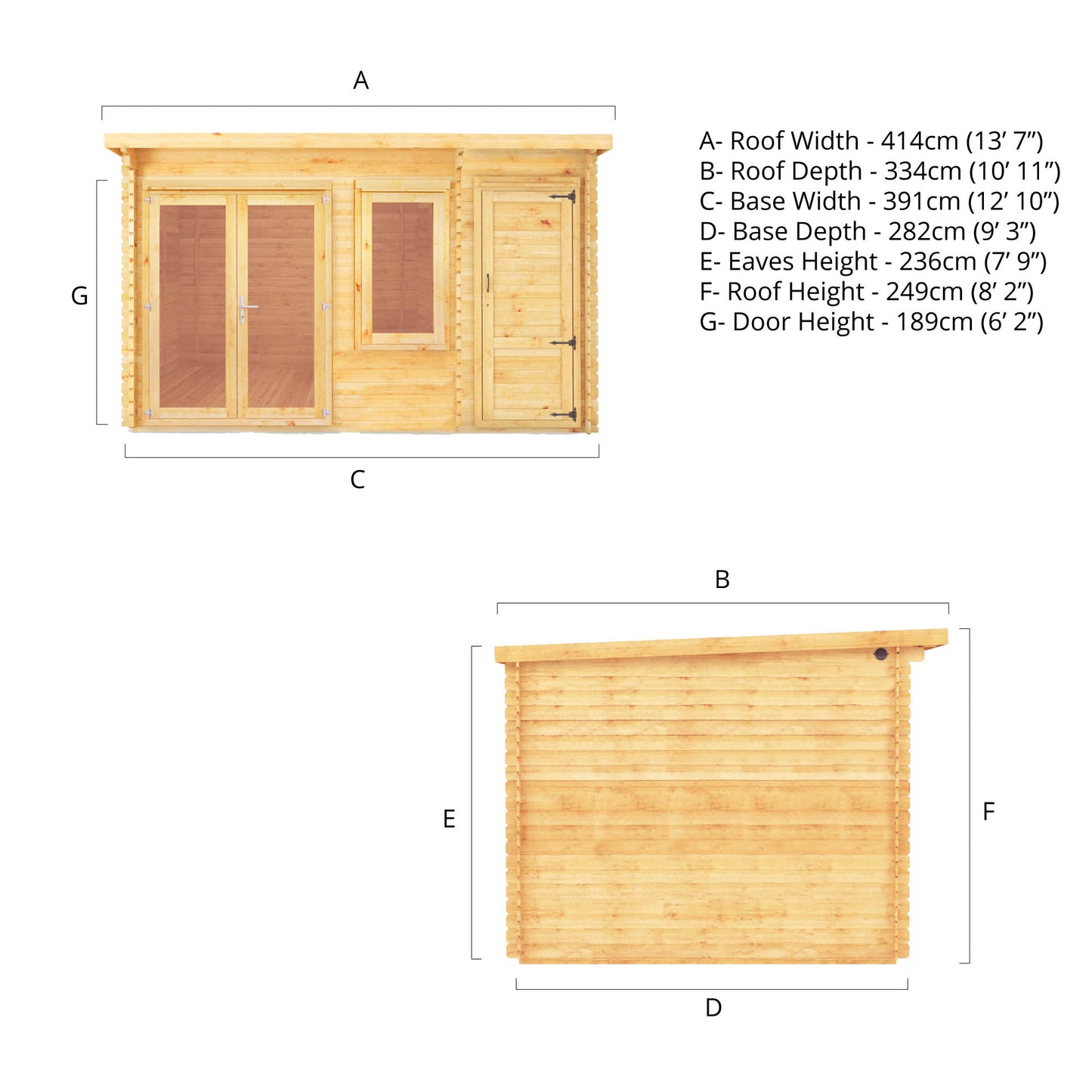 The 4.1m x 3m Cuckoo Pent Log Cabin with Side Shed