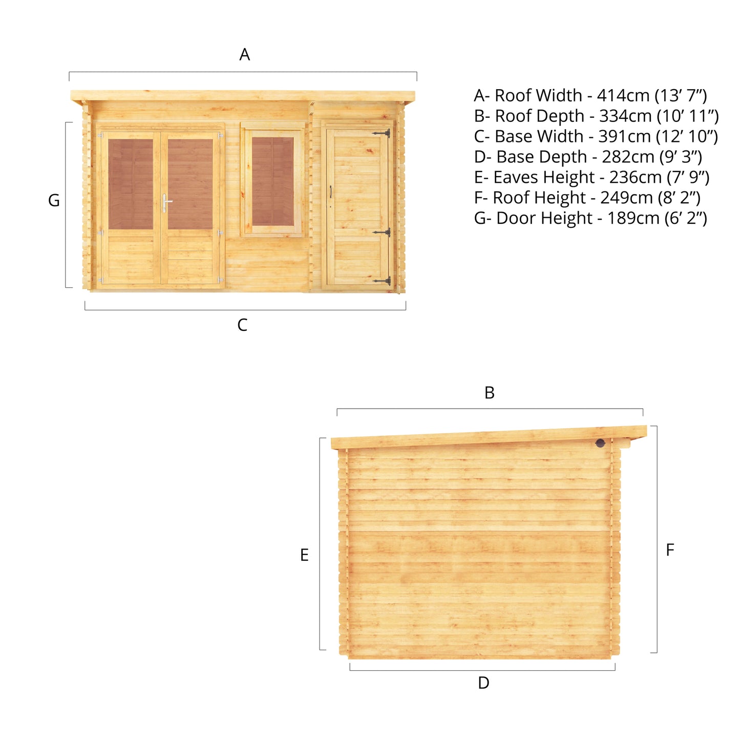 The 4.1m x 3m Cuckoo Pent Log Cabin with Side Shed