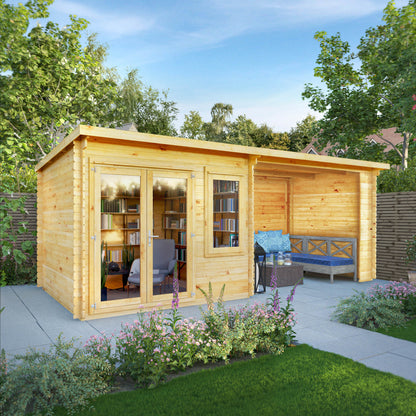 The 6m x 3m Cuckoo Pent Log Cabin with Patio Area