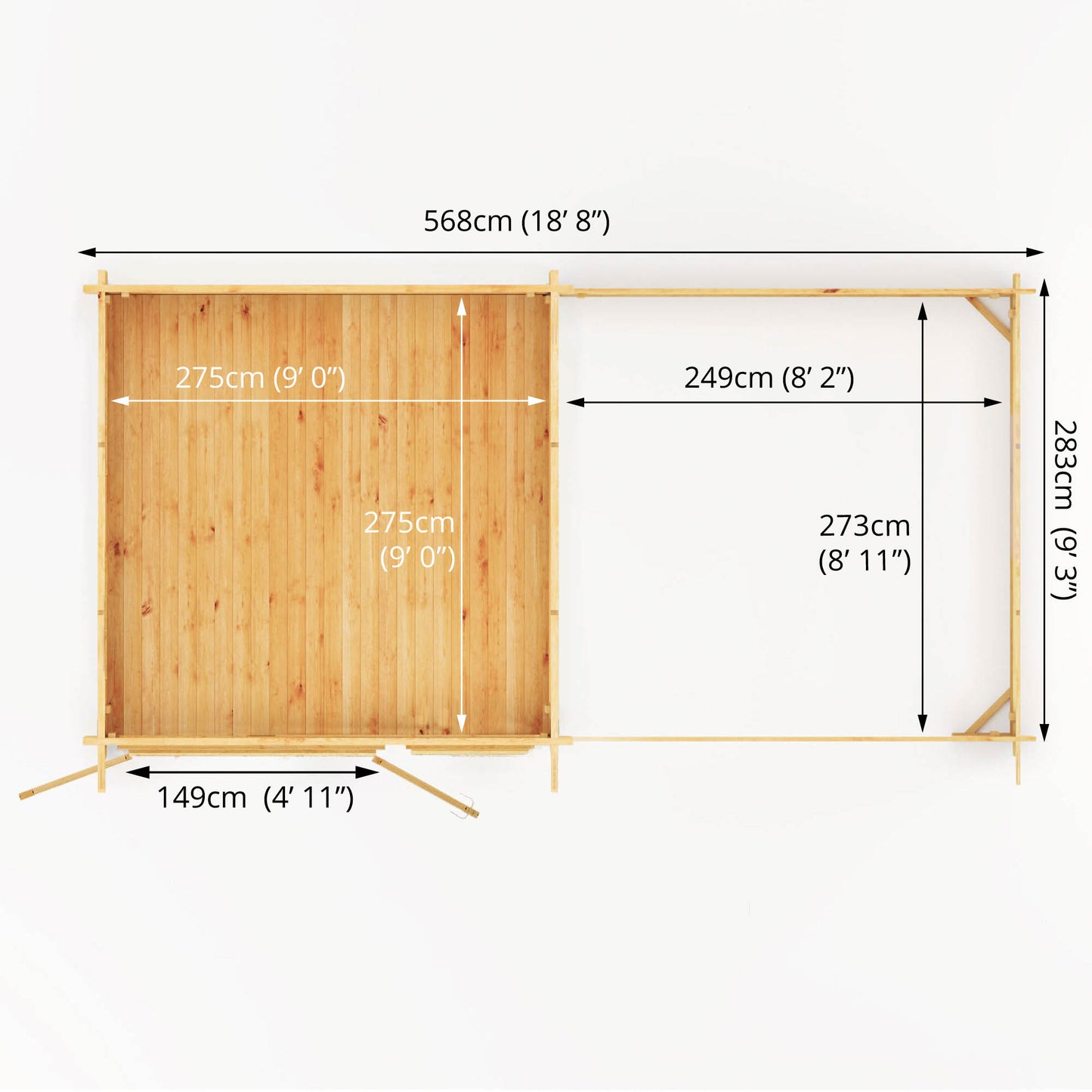 The 6m x 3m Cuckoo Pent Log Cabin with Patio Area