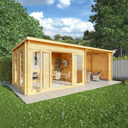 The 7m x 3m Wren Log Cabin with Patio Area