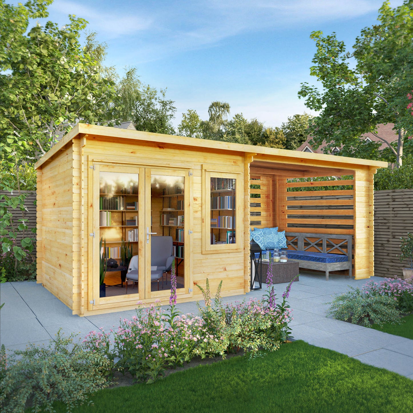 The 6m x 3m Cuckoo Pent Log Cabin with Slatted Area