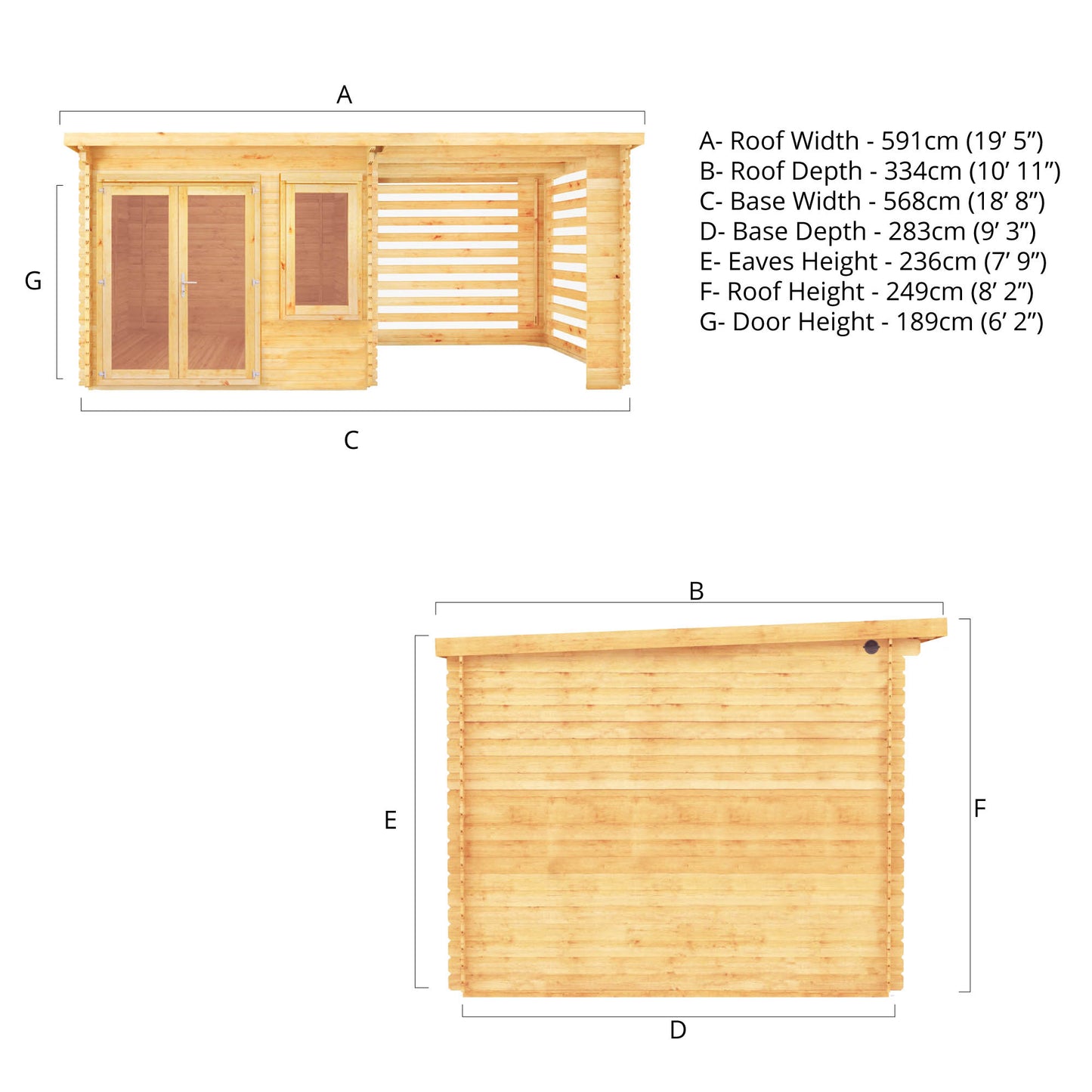 The 6m x 3m Cuckoo Pent Log Cabin with Slatted Area