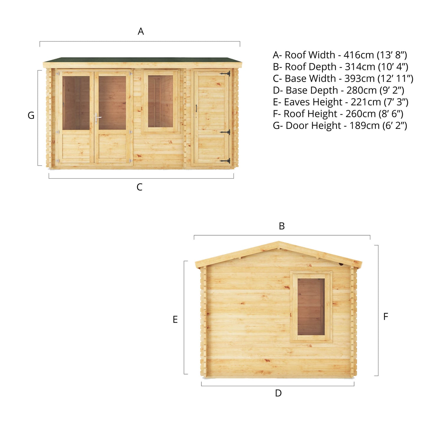 The 4.1m x 3m Robin Log Cabin with Side Shed