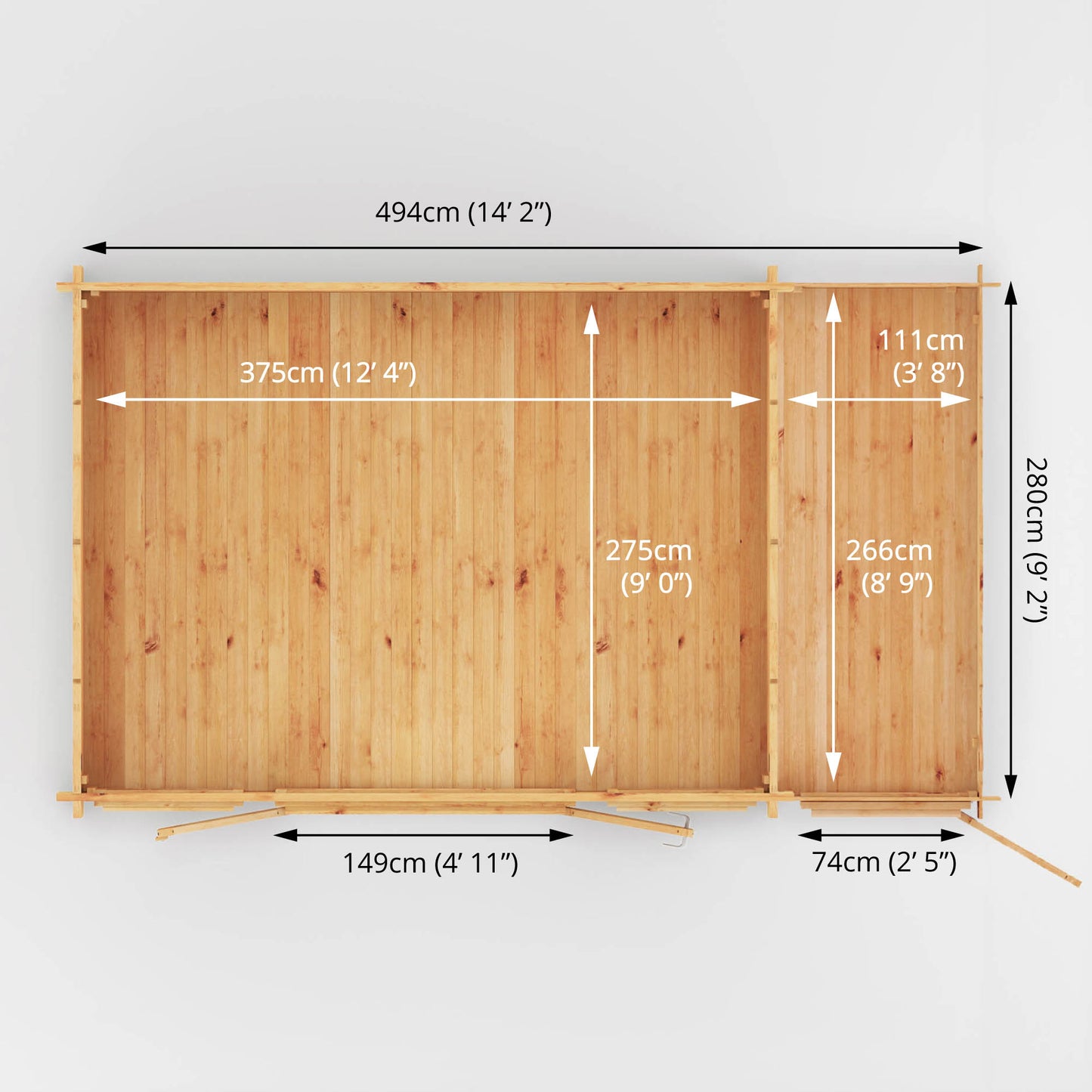 The 5.1m x 3m Dove Log Cabin with Side Shed