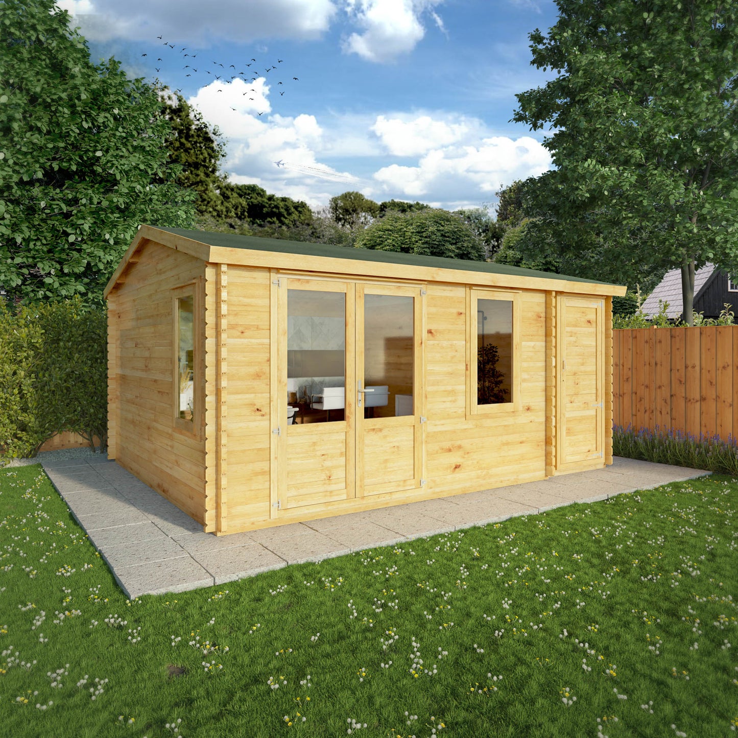 The 5.1m x 4m Robin Log Cabin With Side Shed