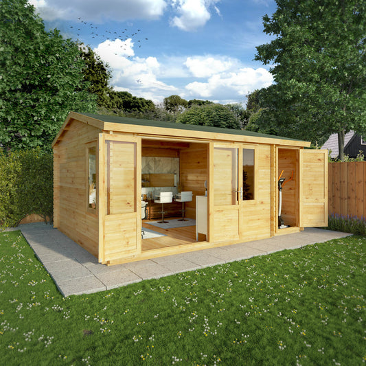 The 5.1m x 4m Robin Log Cabin With Side Shed