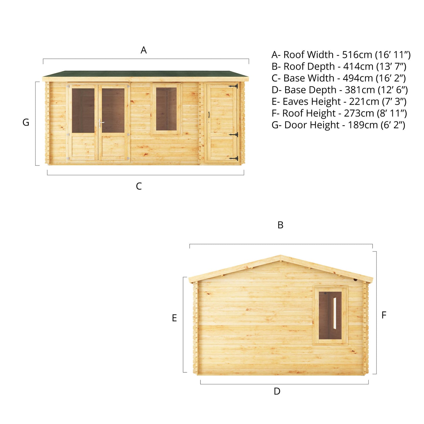 The 5.1m x 4m Robin Log Cabin With Side Shed