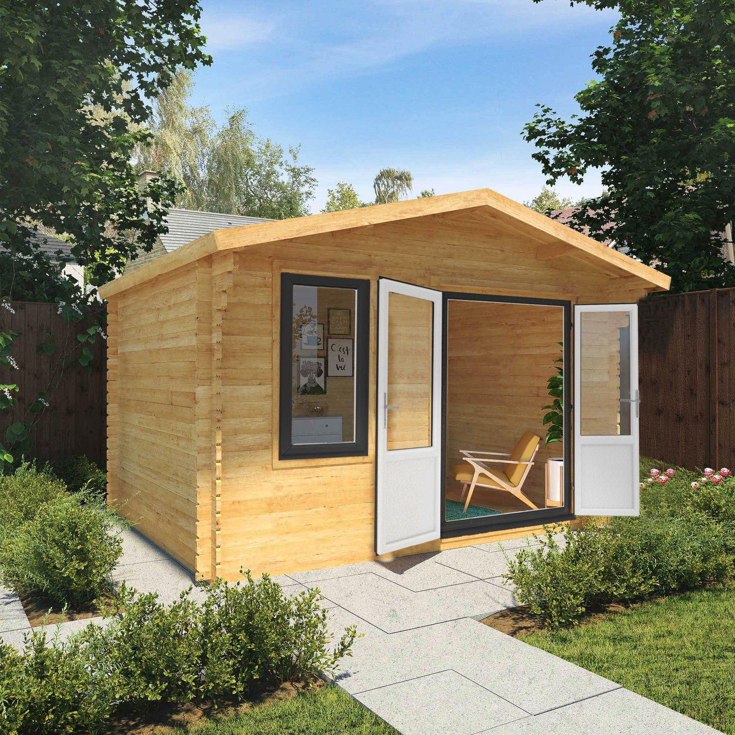 The 4m x 3m Sparrow Log Cabin with Anthracite UPVC