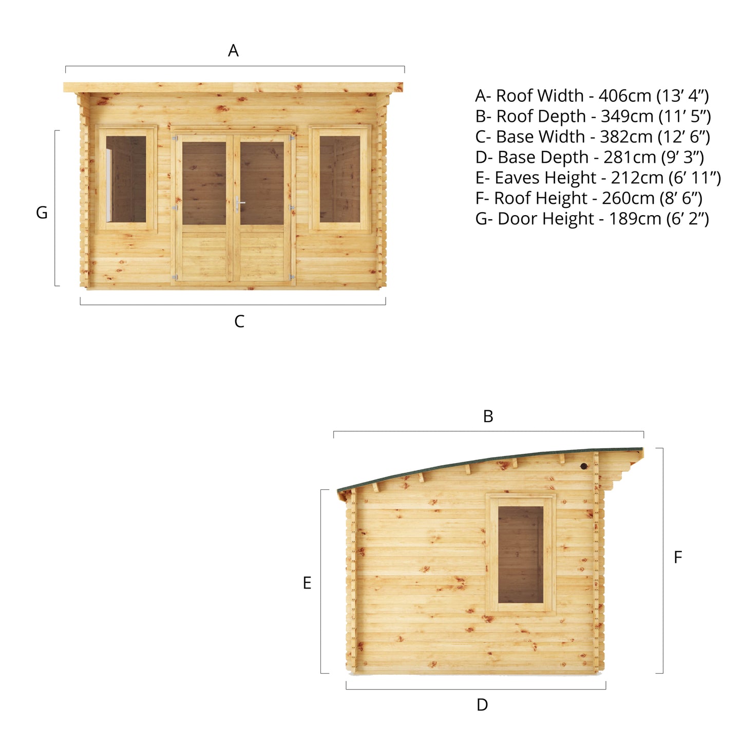 The 4m x 3m Tawny Curved Roof Log Cabin