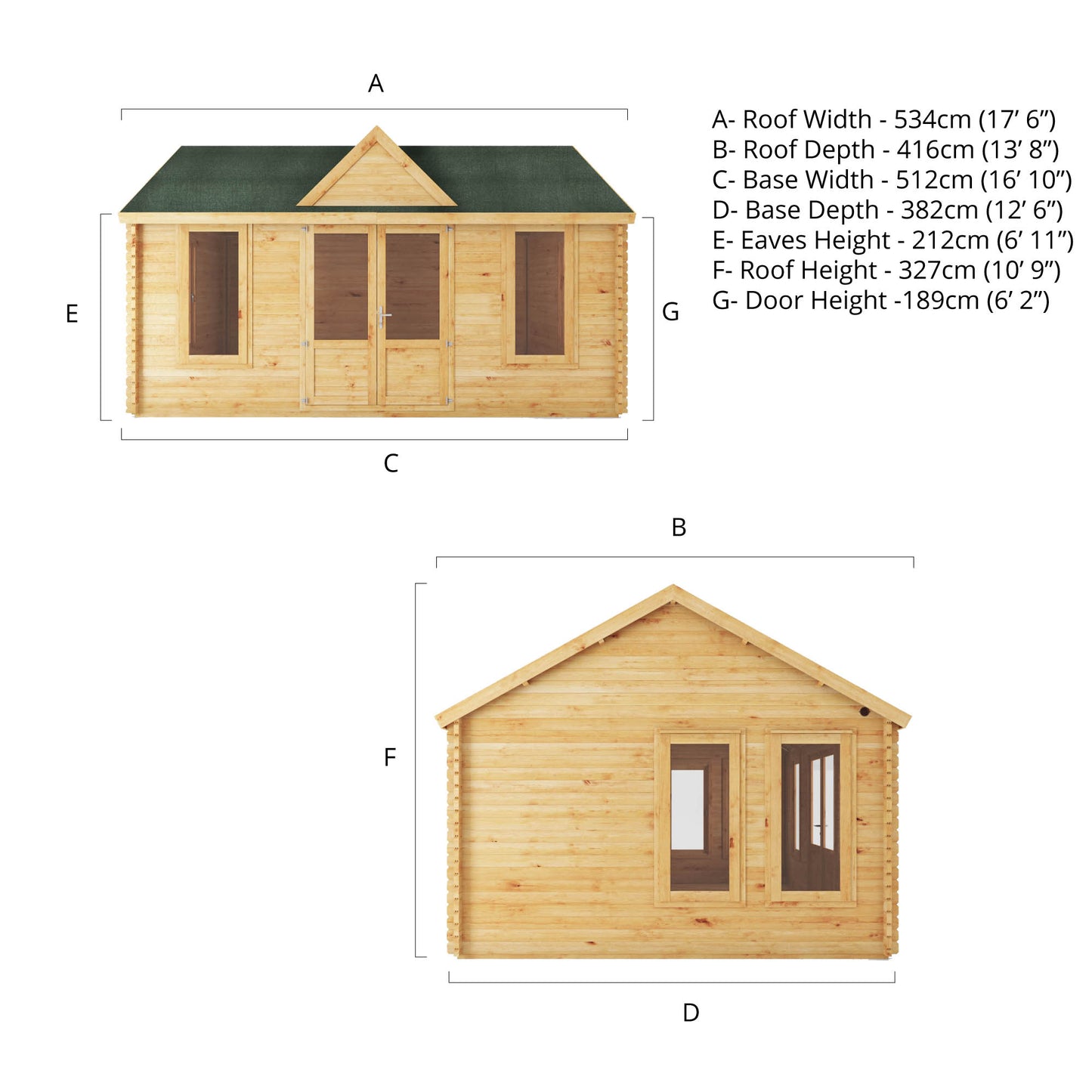 The 5.3m x 4m Grouse Log Cabin