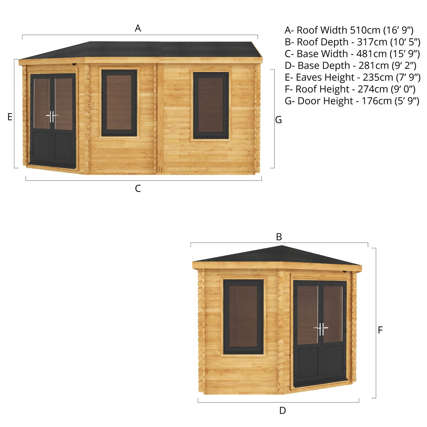 The Goldcrest 5m x 3m Log Cabin with Anthracite UPVC