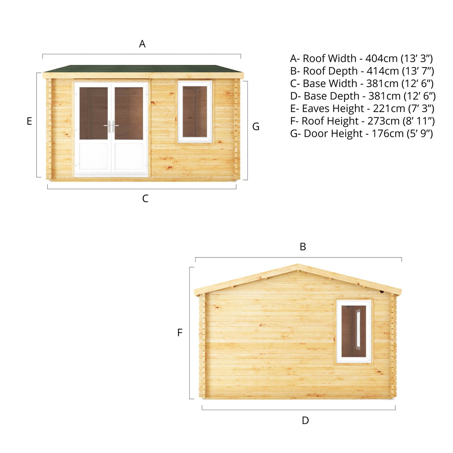 The 4m x 4m Robin Log Cabin with White UPVC
